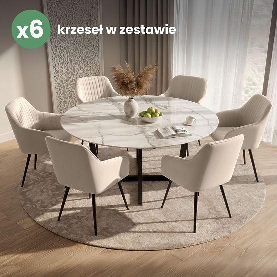 6x Sedia imbottita in velluto con cuciture Beige FLORENCE Gambe nere