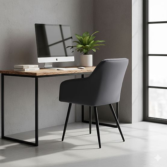 6x Sedia imbottita in velluto con cuciture Grafite Scuro FLORENCE Gambe nere