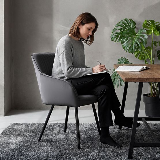 6x Sedia imbottita in velluto con cuciture Grafite Scuro FLORENCE Gambe nere