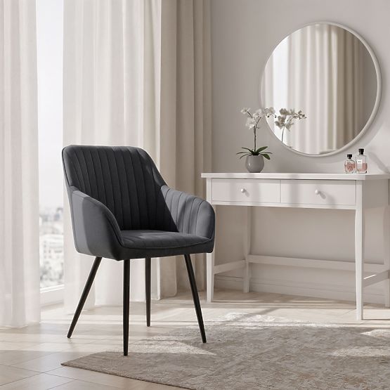 6x Sedia imbottita in velluto con cuciture Grafite Scuro FLORENCE Gambe nere