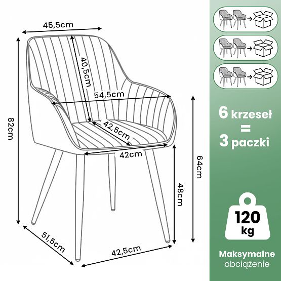6x Sedia imbottita in velluto con cuciture Grafite Scuro FLORENCE Gambe nere