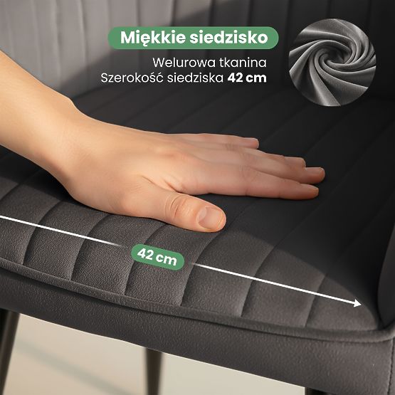 6x Sedia imbottita in velluto con cuciture Grafite Scuro FLORENCE Gambe nere