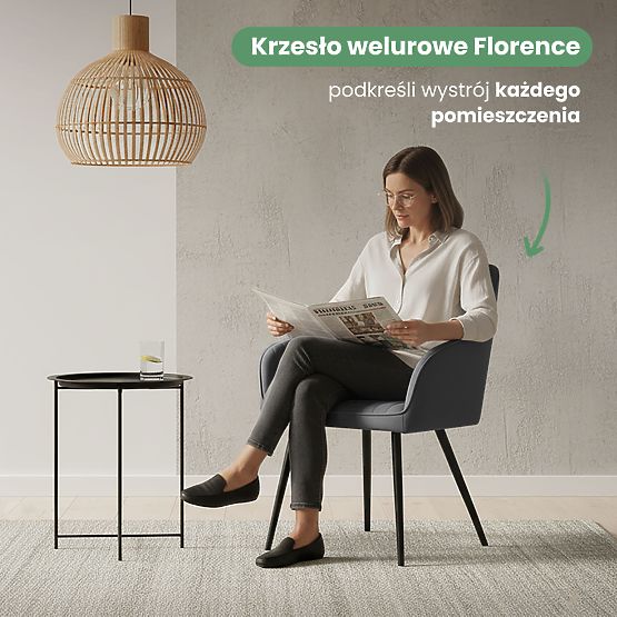 6x Sedia imbottita in velluto con cuciture Grafite Scuro FLORENCE Gambe nere