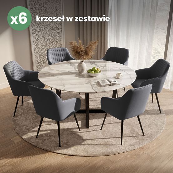 6x Sedia imbottita in velluto con cuciture Grafite Scuro FLORENCE Gambe nere