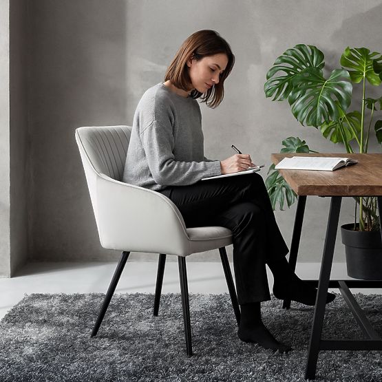 6x Sedia imbottita in velluto con cuciture Grigia FLORENCE Gambe nere