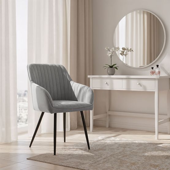 6x Sedia imbottita in velluto con cuciture Grigia FLORENCE Gambe nere