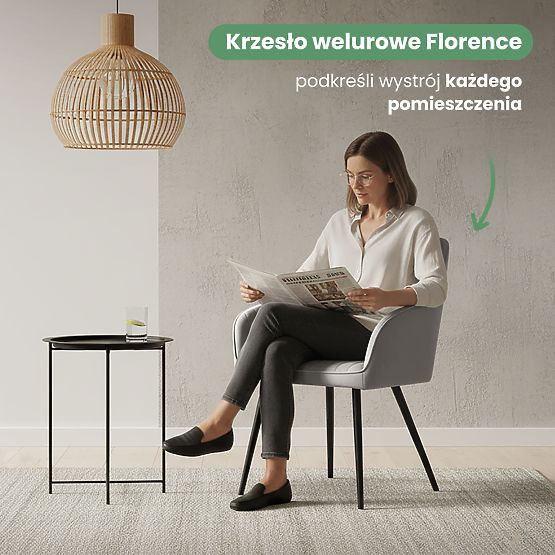 6x Sedia imbottita in velluto con cuciture Grigia FLORENCE Gambe nere