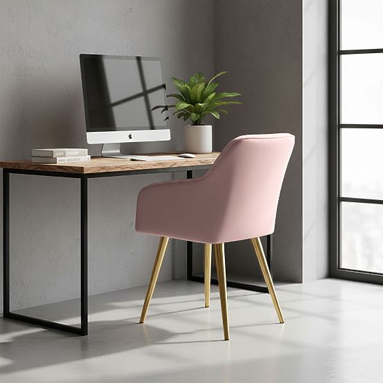 6x Sedia imbottita in velluto con cuciture Rosa Cipria FLORENCE Gambe dorate