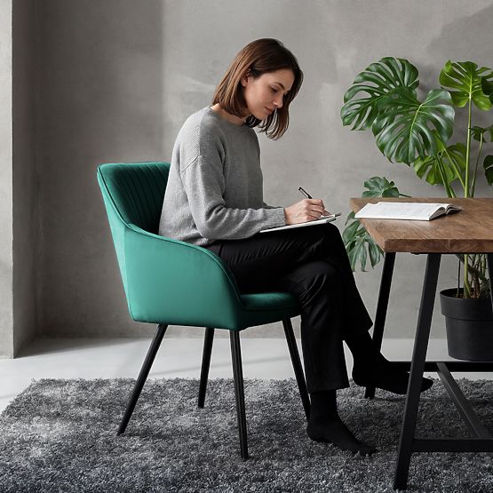 6x Sedia imbottita in velluto con cuciture Verde Bottiglia FLORENCE Gambe nere