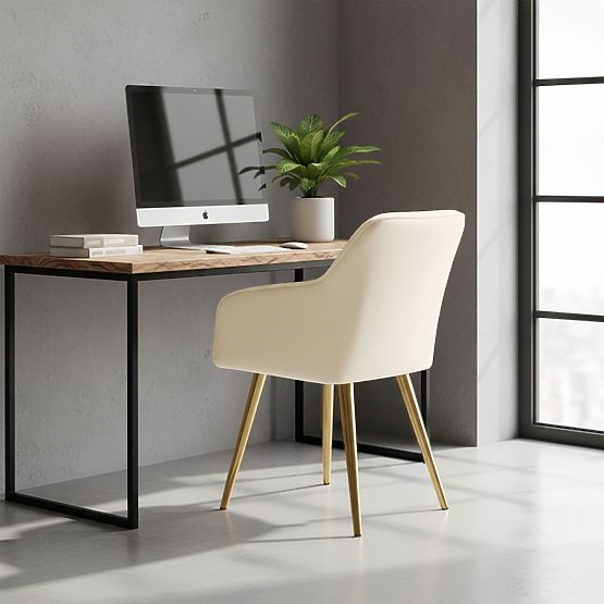 6x Sedia imbottita in velluto con cuciture verticali Crema FLORENCE Gambe dorate