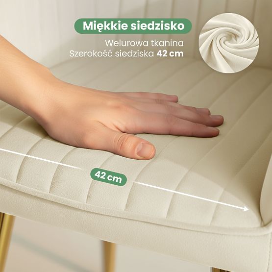 6x Sedia imbottita in velluto con cuciture verticali Crema FLORENCE Gambe dorate