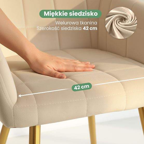 6x Sedia imbottite con cuciture quadrate Beige LUXANO Gambe dorate