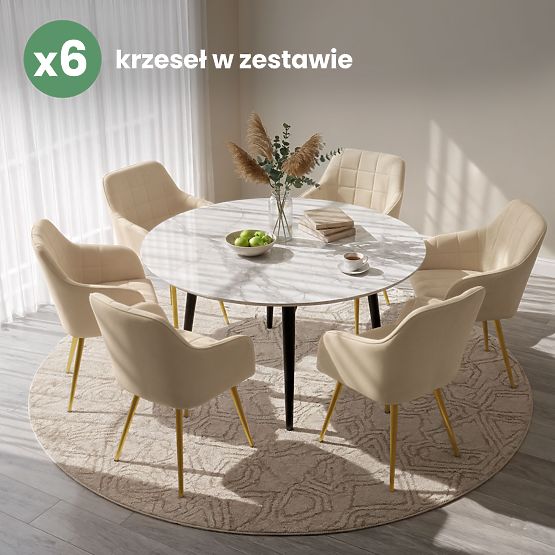 6x Sedia imbottite con cuciture quadrate Beige LUXANO Gambe dorate
