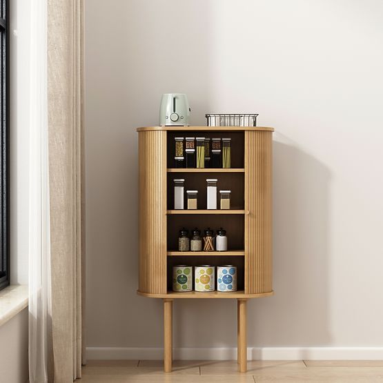 Alta credenza Clemente con lamelle, naturale