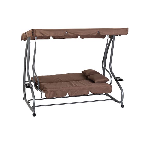 Altalena da giardino pieghevole 2 in 1 con cuscini marrone