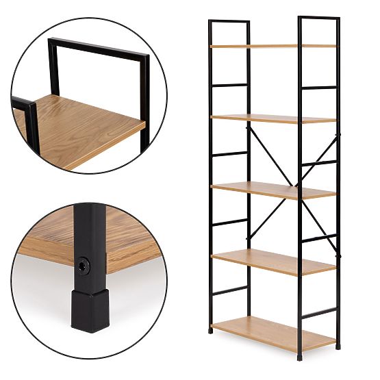 Ampio scaffale moderno in legno LOFT con 5 ripiani