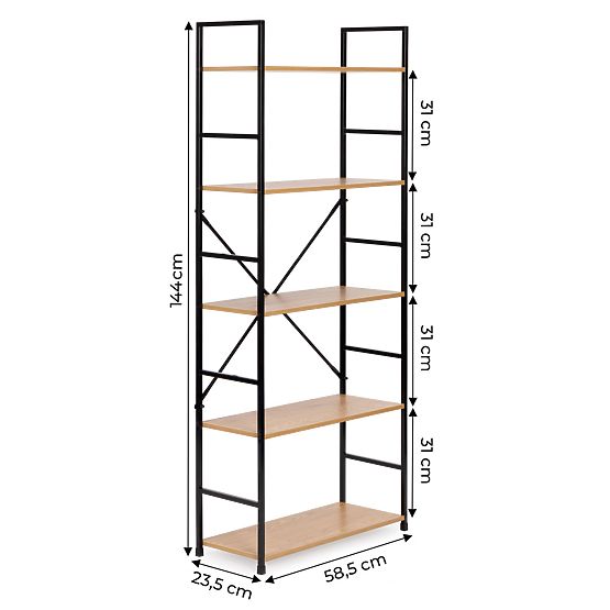 Ampio scaffale moderno in legno LOFT con 5 ripiani