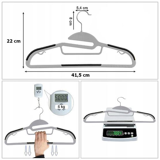 Appendiabiti Flexi set 10 pezzi grigio-nero