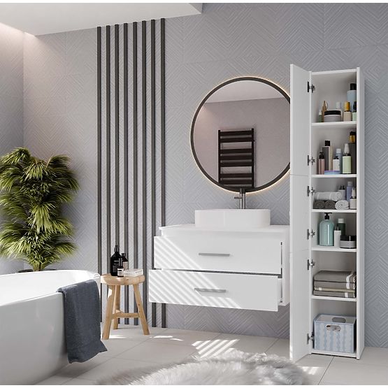 ARMADIETTO DA BAGNO SOSPESO NEL 80 BIANCO CON 2 CASSETTI SOTTO IL LAVABO