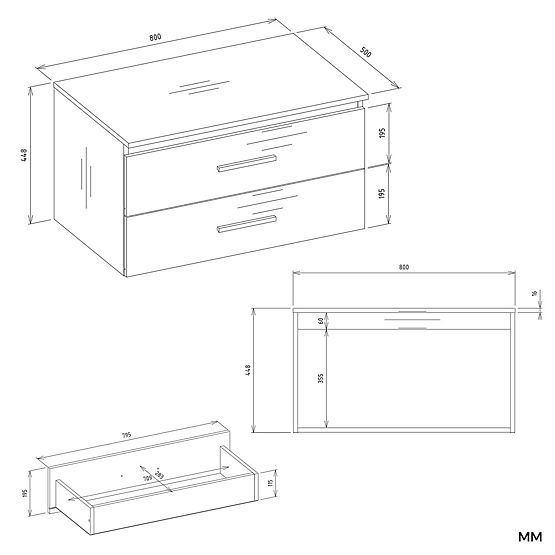 ARMADIETTO DA BAGNO SOSPESO NEL 80 BIANCO CON 2 CASSETTI SOTTO IL LAVABO