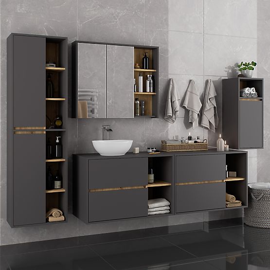 ARMADIETTO DA BAGNO SOSPESO VAMI W35 1D 1W GRAFITE GRIGIO / ROVERE ARTIGIANO