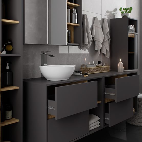ARMADIETTO DA BAGNO SOSPESO VAMI W35 1D 1W GRAFITE GRIGIO / ROVERE ARTIGIANO