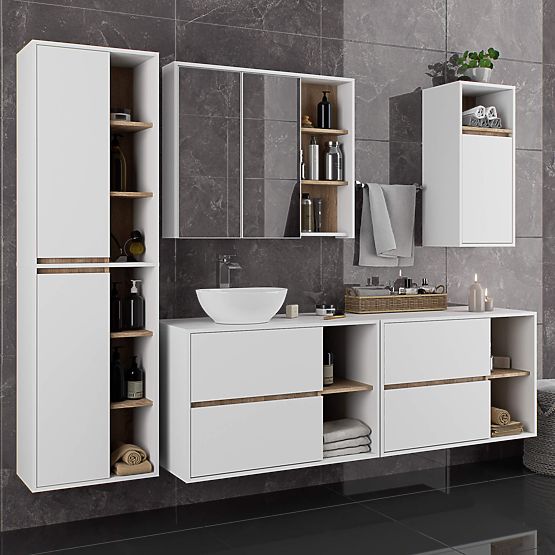 ARMADIETTO DA BAGNO SOSPESO VAMI W50 2D 6P BIANCO / ROVERE SONOMA