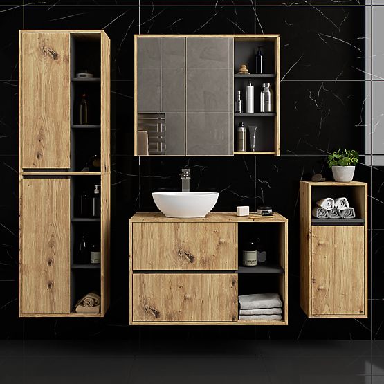 ARMADIETTO DA BAGNO SOSPESO VAMI W50 2D 6P ROVERE ARTIGIANO / GRIGIO GRAFITE