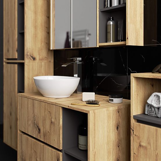 ARMADIETTO DA BAGNO SOSPESO VAMI W50 2D 6P ROVERE ARTIGIANO / GRIGIO GRAFITE