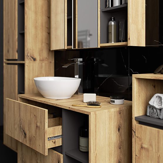 ARMADIETTO DA BAGNO SOSPESO VAMI W50 2D 6P ROVERE ARTIGIANO / GRIGIO GRAFITE