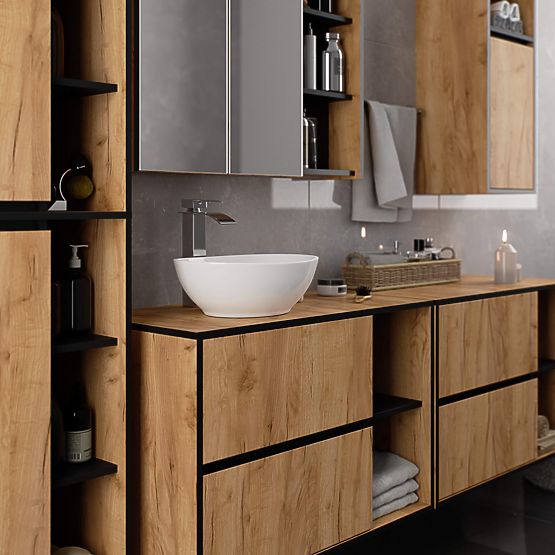 ARMADIETTO DA BAGNO SOSPESO VAMI W50 ROVERE CRAFT / NERO