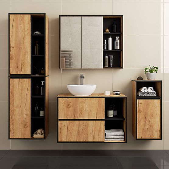 ARMADIETTO DA BAGNO SOSPESO VAMI W50 ROVERE CRAFT / NERO