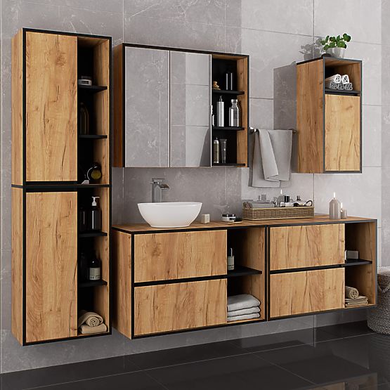 ARMADIETTO DA BAGNO SOSPESO VAMI W50 ROVERE CRAFT / NERO