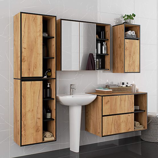 ARMADIETTO DA BAGNO SOSPESO VAMI W50 ROVERE CRAFT / NERO