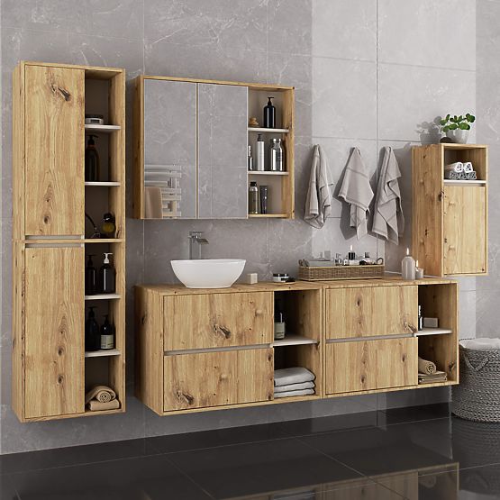 ARMADIETTO DA BAGNO SOTTO IL LAVABO CON FORI VAMI W90 UM 2SZ 2P ROVERE ARTIGIANO / CASHMERE