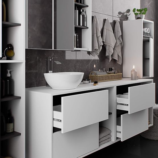 ARMADIETTO DA BAGNO SOTTO LAVABO CON FORI VAMI W90 UM 2SZ 2P BIANCO / GRIGIO GRAFITE