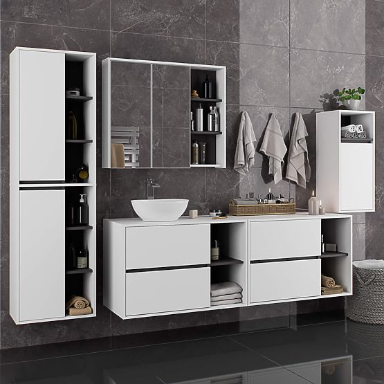 ARMADIETTO DA BAGNO SOTTO LAVABO CON FORI VAMI W90 UM 2SZ 2P BIANCO / GRIGIO GRAFITE
