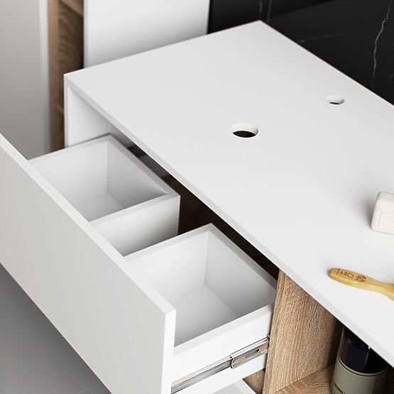 ARMADIETTO DA BAGNO SOTTO LAVABO CON FORI VAMI W90 UM 2SZ 2P BIANCO / ROVERE SONOMA