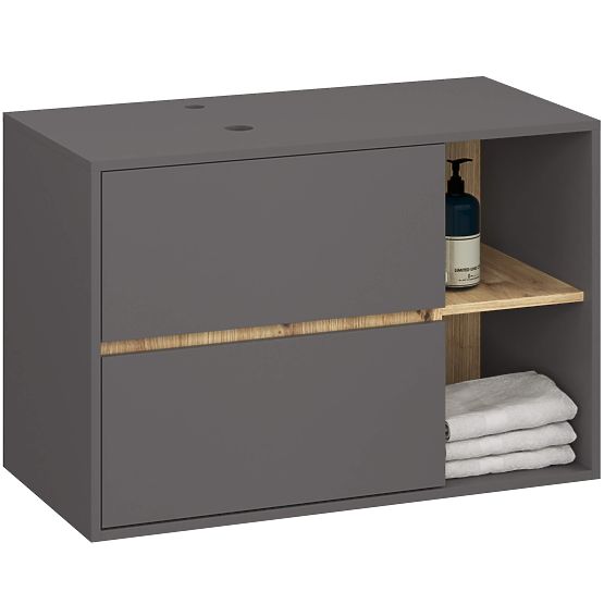 ARMADIETTO DA BAGNO SOTTO LAVABO CON FORI VAMI W90 UM 2SZ 2P GRAFITE GRIGIO / ROVERE ARTIGIANO