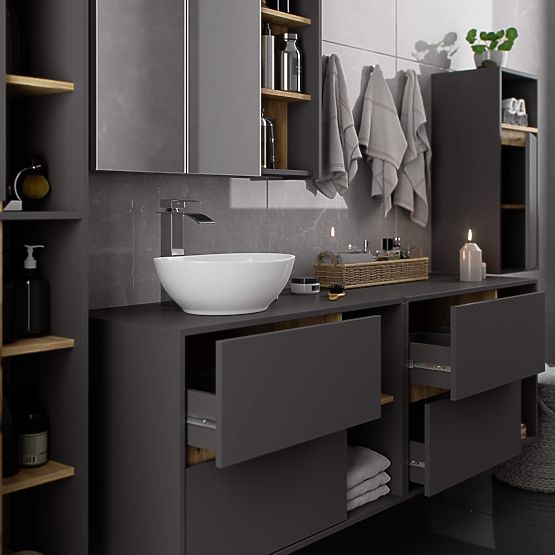 ARMADIETTO DA BAGNO SOTTO LAVABO CON FORI VAMI W90 UM 2SZ 2P GRAFITE GRIGIO / ROVERE ARTIGIANO