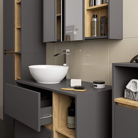 ARMADIETTO DA BAGNO SOTTO LAVABO CON FORI VAMI W90 UM 2SZ 2P GRAFITE GRIGIO / ROVERE ARTIGIANO