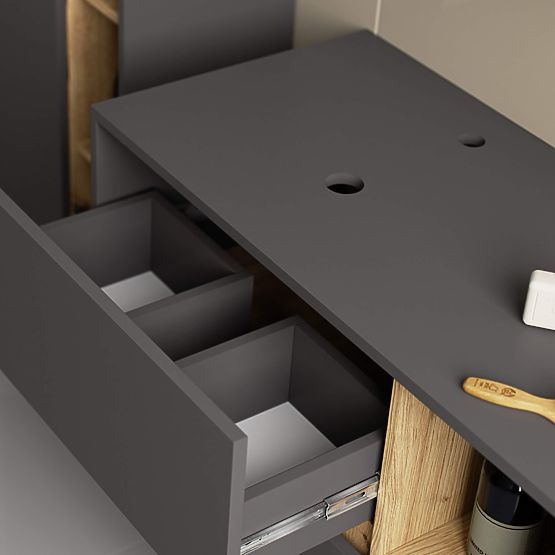 ARMADIETTO DA BAGNO SOTTO LAVABO CON FORI VAMI W90 UM 2SZ 2P GRAFITE GRIGIO / ROVERE ARTIGIANO