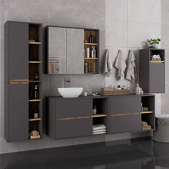 ARMADIETTO DA BAGNO SOTTO LAVABO CON FORI VAMI W90 UM 2SZ 2P GRAFITE GRIGIO / ROVERE ARTIGIANO