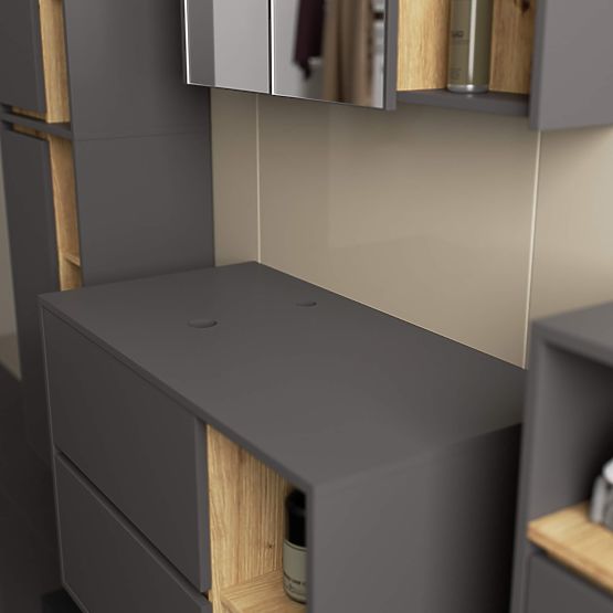 ARMADIETTO DA BAGNO SOTTO LAVABO CON FORI VAMI W90 UM 2SZ 2P GRAFITE GRIGIO / ROVERE ARTIGIANO