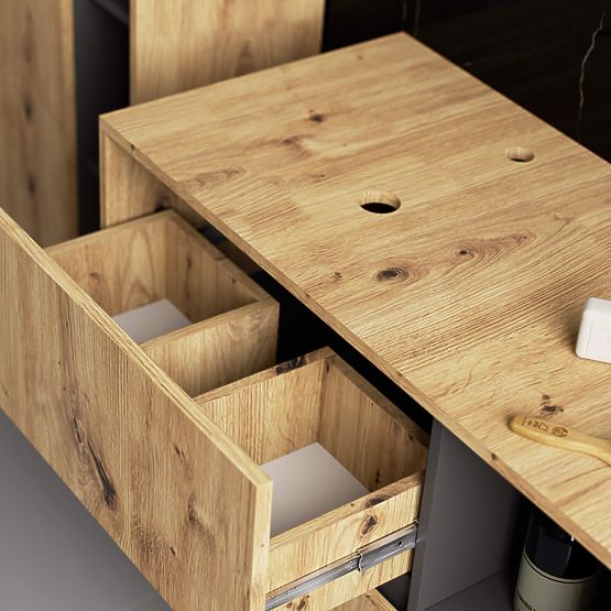 ARMADIETTO DA BAGNO SOTTO LAVABO CON FORI VAMI W90 UM 2SZ 2P ROVERE ARTIGIANO / GRIGIO GRAFITE