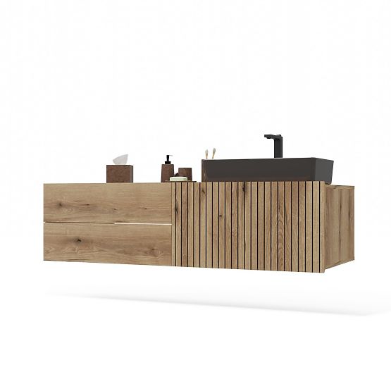 ARMADIETTO SOTTO LAVABO TIGO 1D2S ROVERE EVOKE 140 CM 2 CASSETTI PANNELLO FRONTALE SCANALATO SOSPESO