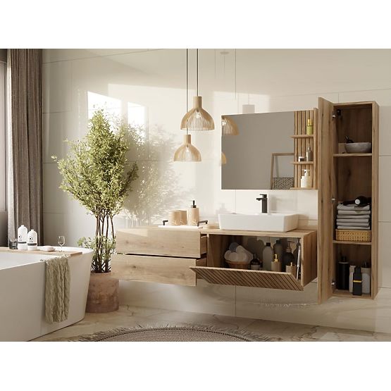 ARMADIETTO SOTTO LAVABO TIGO 1D2S ROVERE EVOKE 140 CM 2 CASSETTI PANNELLO FRONTALE SCANALATO SOSPESO
