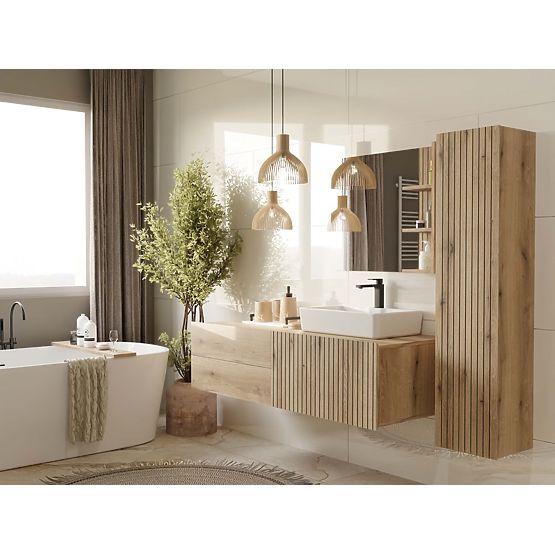 ARMADIETTO SOTTO LAVABO TIGO 1D2S ROVERE EVOKE 140 CM 2 CASSETTI PANNELLO FRONTALE SCANALATO SOSPESO