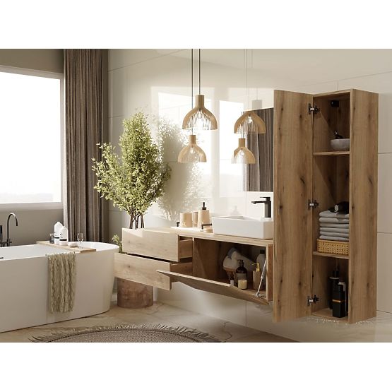 ARMADIETTO SOTTO LAVABO TIGO 1D2S ROVERE EVOKE 140 CM 2 CASSETTI PANNELLO FRONTALE SCANALATO SOSPESO