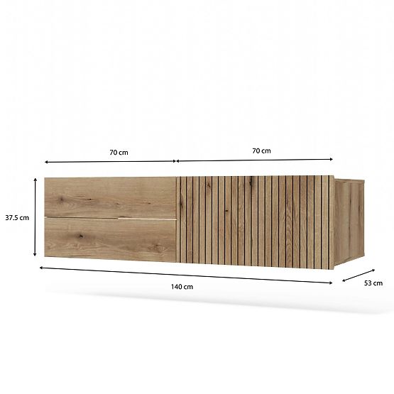 ARMADIETTO SOTTO LAVABO TIGO 1D2S ROVERE EVOKE 140 CM 2 CASSETTI PANNELLO FRONTALE SCANALATO SOSPESO